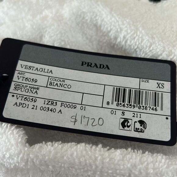NWT Prada Triangle Logo White with Black Trim Unisex Robe Size XS - Picture 5 of 8